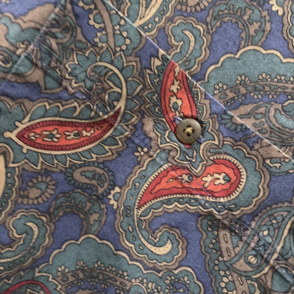 DOCKERS Shirt Men M Paisley Button Front Long Sleeve Cotton Twill 90s Blue VTG - Picture 5 of 6